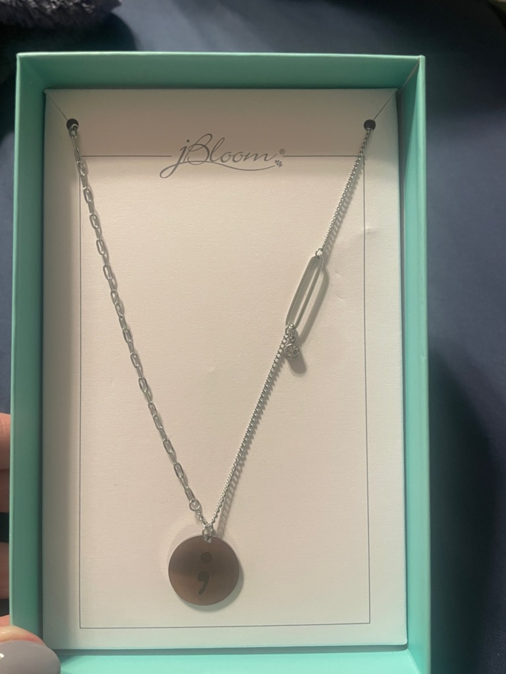 bloom Silver Semicolon Pendant Necklace with Mixed Chain